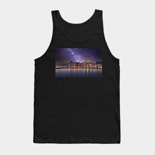 Cityscape of Bari, Italy at night Tank Top by mitzobs